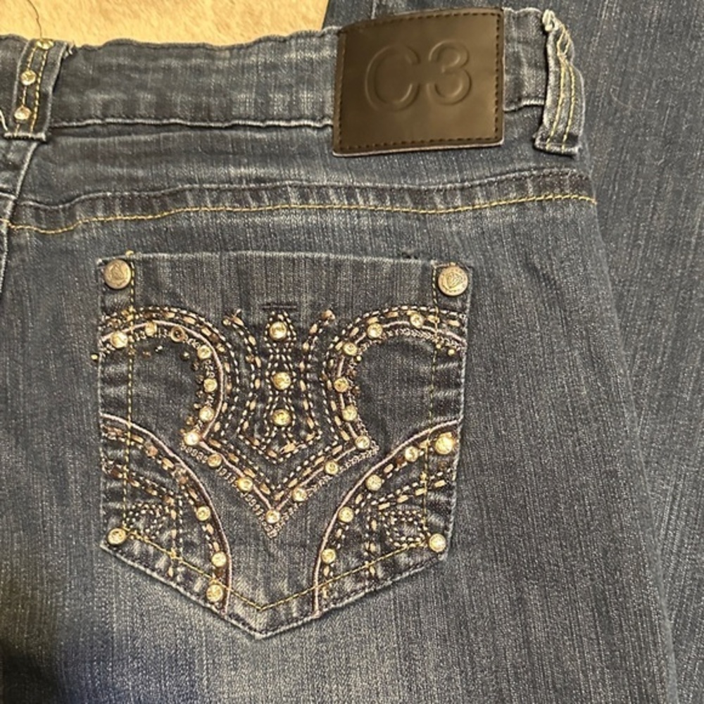 724.  C3 Women’s Embellished Blue trouser Jeans size 15